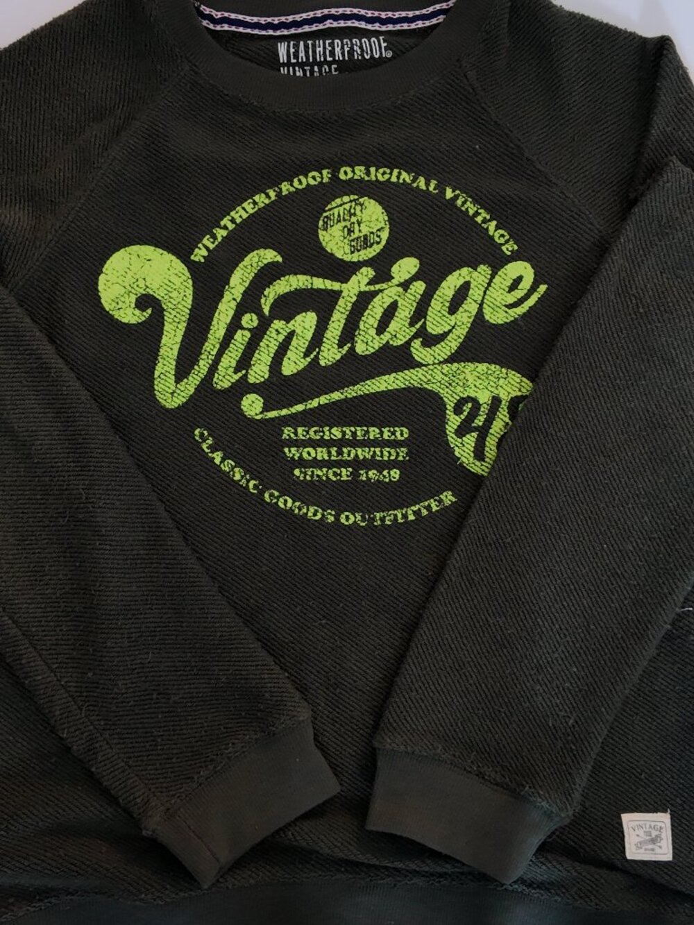 Weatherproof Vintage Boys L 14-16 Olive Green Graphic Sweatshirt